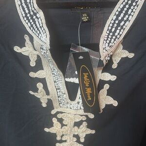 Indigo Moon  Top with Cream Embroidery and sparkles new with tag